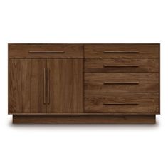 the sideboard is made out of wood and has three drawers, two doors and one drawer