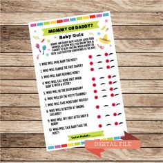 a printable baby shower game with the words, mommy or daddy? on it