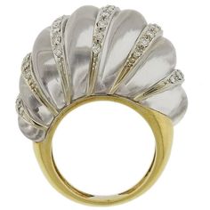 Chic Carved Crystal Diamond Gold Dome Ring Rock Crystal Jewelry, Gold Dome Ring, Gold Chic, Beautiful Rings Vintage, Fine Diamond Jewelry, Dome Ring, Crystal Diamond, Jewelry Rings Diamond, 18k Yellow Gold Ring