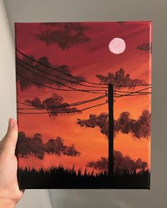 "A painting of a field at sunset. It's: *Acrylic on canvas *Hand painted by me *8\"x10\" (approx. 20x25 cm) *Doesn't need a frame to be hung" Sunset Canvas Painting, Small Canvas Art