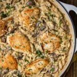 a casserole with chicken and mushrooms in it