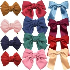 Product Description A variety of different colors of bow hair barrettes, you can choose according to your clothing. Each bow hairpin has its own characteristics. Because of different materials. They will make you the most elegant protagonist at parties, weddings, banquets, etc. The large satin silk hair bows Color: pink, red, green, navy 4 different colors. Material: silk Size: about 9* 17 cm (3.54 * 6.67 inches) high * wide. (Manual measurement, the data has a little deviation.) Features: The o Black Hair Bows, Blue Black Hair, Big Hair Bows, Satin Ribbon Bow, Butterfly Hair Clip, French Hair, Hair Ribbon, Ribbon Hair Bows, French Barrette