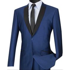 Elevate Your Formal Wear Game With This Designer Navy Blue Slim Fit Shawl Collar Tuxedo Jacket From Vinci. Perfect For Any Occasion, This Single-Breasted Sport Coat Features A Stylish Two-Button Front Button Style And Is Made Of A 65% Polyester And 35% Rayon Blend Fabric. The Jacket Is Tailored To Fit A Size 36r And Boasts A Solid Pattern That Can Be Easily Paired With Any Pants. The Listing Is Just For The Jacket & Nothing Else. Clothing Condition: New With Tags -Please See Pictures For The Mos Navy Fitted Suit With Long Sleeves, Navy Fitted Long Sleeve Suit, Navy Fitted Long-sleeve Suits, Fitted Long Sleeve Tuxedo With Pockets, Winter Slim Fit Tuxedo With Long Sleeves, Blue Slim Fit Outerwear For Winter, Blue Slim Fit Blazer With Long Sleeves, Blue Slim Fit Long Sleeve Blazer, Blue Slim Fit Winter Outerwear