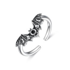 PRICES MAY VARY. Design: The sterling silver ring design with bat, moon phase and cubic zircon, elegant, fashion and charming. Gothic black hanging bat ring, with a strong sense of mystery and weirdness, and the horror atmosphere it creates is very suitable for Halloween. Material: Bat ring made of 925 sterling silver , hypoallergenic, tarnish-resistant, nickle free and lead free, ensure a long lasting finish, no corrosion, no staining. No damage to the skin. Suitable for any occasion and all da Gothic Sterling Silver Jewelry For Halloween, Gothic Sterling Silver Rings, Horror Atmosphere, Bat Ring Jewelry, Halloween Rings, Victorian Bat Jewelry, Silver Ring Design, Bat Ring, Halloween Ring