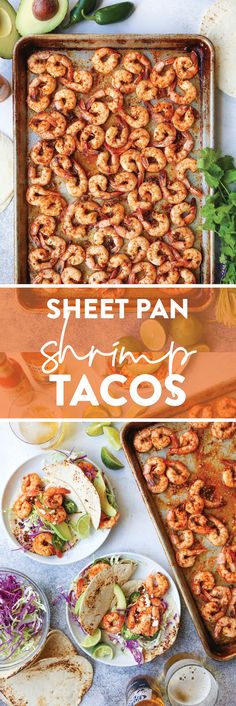 sheet pan shrimp tacos with text overlay