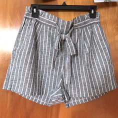 Express Shorts, Color White And Grey, Size M. You Will Look Great. Striped Tie Waist Bottoms For Summer, White Bottoms With Tie Waist And Short Length, White Tie Waist Shorts, Summer White Bottoms With Tie Waist, White Summer Bottoms With Tie Waist, Cheetah Shorts, Boyfriend Jean Shorts, White Lace Shorts, Express Shorts