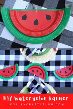 a watermelon themed party with paper plates and napkins