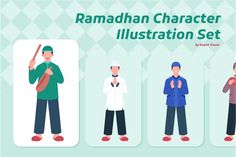 the ramahan character illustration set includes three men with different poses, and one holding a baseball bat