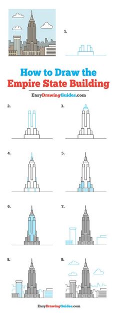 how to draw the empire state building in easy step by step drawing instructions for kids