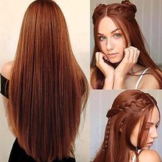 Orange Wigs, Dense Hair, Natural Wigs, Black And Blonde, Dye My Hair, Long Straight Hair, Wigs For Women, Dark Orange, Orange Hair