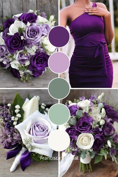 purple and white wedding bouquets in different shades