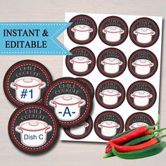 instant and editable stickers for cooking with chili peppers on the table next to them