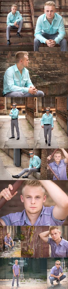 a series of photoshopped images shows a young man in blue shirt and tie