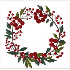 a wreath with red berries and green leaves