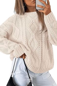 fall outfits Amazon Womens Fashion, Sweaters Amazon, Classic Knitwear, Knit Oversized Sweater, Versatile Sweater, Crewneck Sweaters, Trousers Jeans, Warm Sweater, Fashion Comfortable