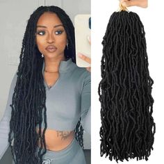 PRICES MAY VARY. Hair Material : 22 Inch Soft Locs Crochet Hair Faux Locs Crochet Braids made with quality Low Temperature Fiber Synthetic Hair Extensions. Package : 6 Pack 22 Inch Wavy Goddess Locs, 18 Strands/Pack, Weight: 105 g/pack, Due to the length and weight of the hair, we recommend customers use 6 Packs to make a full hairstyle. Advantages :Wavy Faux Locs Crochet Braids is super soft,100% Hand-Made, length no need to be extended,light and weight,not easy to separate,suitable for any occ African Hair Extensions, Soft Locs Crochet, Faux Locs Crochet Braids, Women With Dreadlocks, Faux Loc, Faux Locs Crochet, Soft Locs, Locs Crochet, Goddess Locs