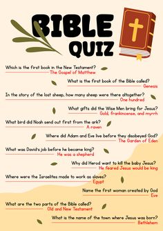 the bible quiz is shown in this poster