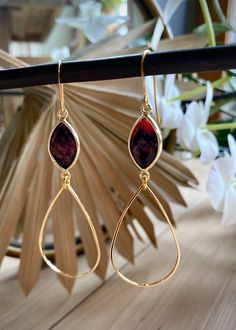 These elegant beauties feature 18k gold plated brass findings and bezel set deep rhodonite. All findings are tarnish resistant, non-toxic and hypoallergenic 14k Gold-filled Teardrop Natural Stone Earrings, 14k Gold-filled Natural Stone Teardrop Earrings, 14k Gold Filled Teardrop Earrings With Natural Stones, Jeweled Earrings, Goddess Braids, Ear Rings, Teardrop Earrings, Bezel Setting, Etsy Earrings