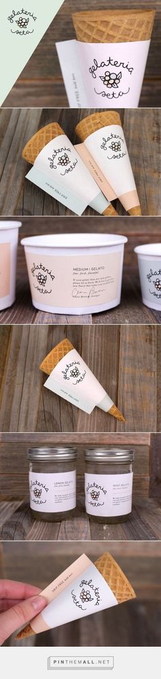 three images showing the different types of ice creams in their containers and packaging designs