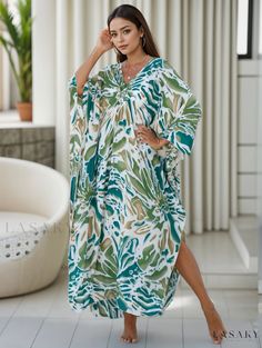 Lasaky - Premium Plus Size Womens Casual Cover Up Dress: Elegant Bat Sleeve V-Neck Dress with Random Print and Subtle Stretch Floral Printing, Bat Sleeve, Womens Casual, Dress Elegant, Cover Up Dress, V Neck Dress, Types Of Printing, Boho Fashion, Neck Dress