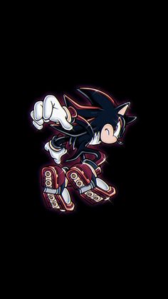 sonic the hedge is doing tricks on his skateboard in front of a black background