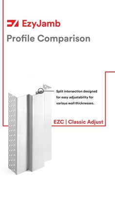 the ez1 classic adjust is shown in red and white with text that says ezy jamb profile comparison comparison comparison comparison