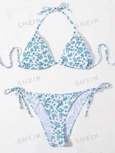 SHEIN Swim Mod Women's Ditsy Floral Bikini Set With Halter Neck Tie, Summer Beachwear, Random Print | SHEIN UK Pretty Bikinis, Floral Swimwear, Cute Bathing Suits, Swimming Costume, Summer Bikinis, Cute Swimsuits, Cute Bikinis, Swimsuits Halter