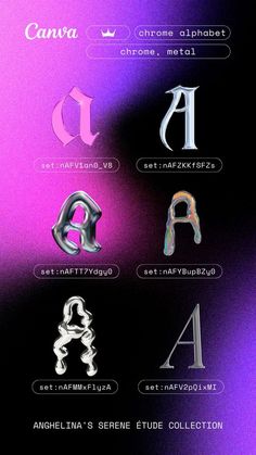 Canva Elements Keyword for Pro Chrome Alphabet Letters Writing fonts Font fonts  canvaelementsmintcandy #canvakeywords #canvamodern #foodelement📃 Chrome Alphabet, Andrea Barber, 3d Tipografi, Tipografi 3d, Graphic Shapes Design, Keyword Elements Canva, Desain Buklet, Canva Elements Keyword, Graphic Design Tutorials Learning