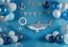 Sea Shark Backdrop - Gatsby Backdrop Shark Backdrop, Sea Shark, Balloons Photography, Shower Balloons, Background Studio, Pregnant Wedding, Blue Shark, Studio Props, Birthday Cake Smash