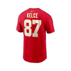 Travis Kelce is consistently one of the most dominant players on the gridiron. This Player Name and Number T-shirt from Nike is a strong tribute to your favorite player's career with the Kansas City Chiefs. Designed as a simple alternative to the on-field jerseys, this player tee features bold graphics on the front and back so you can proudly support your Kansas City Chiefs..Crew neck.Short sleeve.Officially licensed.Screen print graphics.Sports Fan Shop by LIDS.This item purchased online must be returned to the vendor by mail only. This item cannot be returned to Macy's stores..100% Cotton.Machine Wash, Tumble Dry Low.Imported Nike Tops For Football Season Sports Events, Nike Tops In Football Team Colors For Football Season, Nike Tops For Football Season In Team Colors, Nike T-shirt For Team Events With Team Spirit, Nike T-shirt For Team Events, Nike Sports Fan Tops For Baseball Season, Nike Tops For Football Season, Nike Tops For Football Season Fan Merchandise, Nike Fan Apparel Tops For Football Season