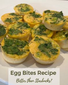 an egg bites recipe on a plate with spinach