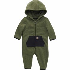 This babies' coverall is kid-sized Carhartt gear for the youngest adventurers. Just like the grown-up version, it's built to last long enough to pass it on. Sweater fleece feels extra soft and warm. A full-length zipper makes it easy to take on and off. FeaturesHeavyweight, 100% polyester fleeceFull-length front zipper closure for easy changingHoodFront pouch pockets with sewn-on Carhartt labelBack dungaree pocketsMachine washableCountry of Origin: Imported | Carhartt Baby's Polyester Boys' Long Baby Carhartt, Carhartt Baby Boy, Carhartt Kids, Baby Boy Bibs, Baby Rocker, Bib Overalls, Boy Clothes, Boys Long Sleeve, Canvas Pouch