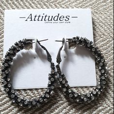 Black Metal With Rhinestone-Type Stones. Hinged Lever Back Posts. Trendy Silver Earrings With Rhinestones, Trendy Silver Bling Earrings, Trendy Silver Hoop Earrings With Rhinestones, Trendy Silver Crystal Earrings With Rhinestones, Spider Earrings, Double Hoop Earrings, Long Tassel Earrings, Hoop Earring Sets, Oval Earring