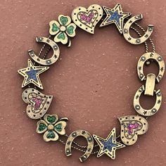 Vintage Avon Panel Bracelet Heart Clover Horseshoe Brass Tone  | eBay 90s Accessories Jewelry, Gold Chrome Hearts, Early 2000s Jewelry, 80s Jewelry, Quirky Jewelry, Bracelet Heart, Snap Lock, Dope Jewelry, Funky Jewelry