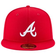 New Era Braves 59Fifty Cap | Foot Locker Classic Fitted Hat With Flat Crown For Sports Events, Casual Fitted Hat With Flat Crown For Streetwear, Casual Sports Fitted Hat With Flat Crown, Classic Flat Crown Fitted Hat For Baseball Season, Casual Fitted Hat With Flat Crown For Sports, Casual Red Baseball Cap With Flat Crown, Casual Baseball Cap With Flat Crown For Sports Events, Classic Red Fitted Hat For Sports, Sporty Baseball Cap With Flat Crown For Baseball Season