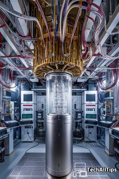 the inside of a large machine room with lots of wires