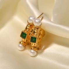 -waterproof -18k gold plated -cubic zirconia -Stainless steel Freshwater pearl Woman Jewelry, Green Crystal, Jewelry Wholesale, Green Crystals, Wholesale Jewelry, Freshwater Pearls, Cubic Zirconia, 18k Gold, Gold Plate