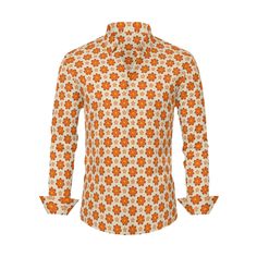 Revive the spirit of the 70s with our 70s Shirt Men—a vibrant Orange Floral Shirt designed for those who appreciate the timeless charm of 70s-inspired fashion. Crafted with meticulous attention to detail, this Vintage 70s Style Shirt effortlessly captures the essence of the era, making it an ideal choice for fashion enthusiasts.Constructed from 100% polyester, this Hippie Shirt Men ensures both comfort and durability. The beautiful orange mod floral pattern print takes center stage, offering a b Floral Shirt Design, 70s Fashion Men, 70s Costume, Disco Wedding, 70s Clothing, 70s Vintage Fashion, 70s Shirts, 70s Inspired Fashion, Hippie Shirt