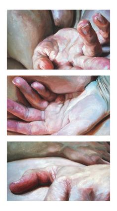 three different pictures of hands and feet