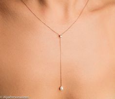 Rose Gold Lariat Necklace - Y Necklace - Rose Gold Pearl Necklace - Pearl Jewelry - Long Necklace - Rose Gold Drop Necklace With Adjustable Chain For Gift, Rose Gold Drop Necklace With Adjustable Chain, Delicate Rose Gold Lariat Necklace Gift, Delicate Rose Gold Lariat Necklace, Adjustable Backdrop Necklace With Pearl Pendant As Gift, Dangle Lariat Necklace With Pearl Pendant For Gift, Delicate Lariat Necklace With Pearl Pendant As Gift, Delicate Lariat Necklace With Pearl Pendant For Gifts, Gift Pearl Pendant Lariat Necklace