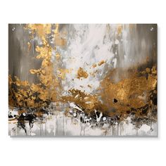 an abstract painting with gold and grey colors