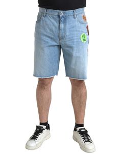 Dolce & Gabbana Light Blue Cotton Men Bermuda Denim Shorts Light Blue Dolce Gabbana, Bermuda Denim Shorts, Haute Couture Brands, Casual Luxury, Stefano Gabbana, Dolce E Gabbana, Light Blue Denim, Short En Jean, Luxury Clothing