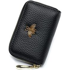 New Product Polyester Lining Zipper Closure Dry Cloth Clean Multi-Slots Bee Wallet Meet All Your Needs: The Wallet Is Made Of Premium Genuine Leather, Super Soft, And Brings A Surprising Touch Feeling. The Cute Bee Decoration Must Be A Reason For You To Choose It, Which Makes You More Attractive And Shows Your Fashion. Perfect Size To Organize Almost Everything: 4.3 X 2.8 X 1 Inch. The Small Card Wallet Fits In Your Hand, Pocket, Or Purse. There Are 12-Card Slots For At Least 12 Cards, 2 Wide Sl Credit Card Holder Wallet, Card Purse, Wallet For Women, Card Case Wallet, Card Organizer, Credit Card Wallet, Change Purse, Card Holder Wallet, Small Crossbody Bag