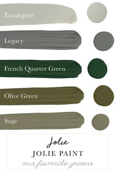 different shades of green paint with the words jolie paint