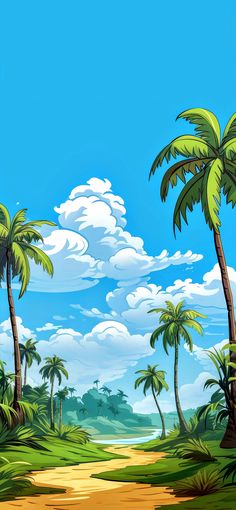 an image of a tropical landscape with palm trees