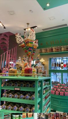 the inside of a candy store with lots of candies and other items on display