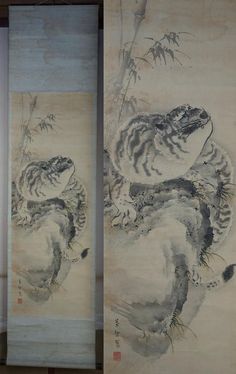 two paintings with dragon and tiger on them