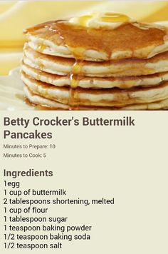 a stack of pancakes with syrup and butter on top is featured in the recipe book