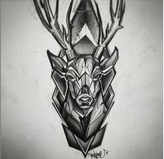 a drawing of a deer's head with geometric shapes on the back of it