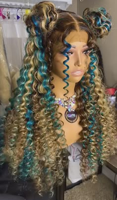 Mermaid Wig Hairstyles, Multi Colored Lace Front Wigs, Creative Wig Hairstyles, Bratz Hairstyles, Coachella Hairstyles, Oc Hair, Exotic Hairstyles, High Fashion Hair